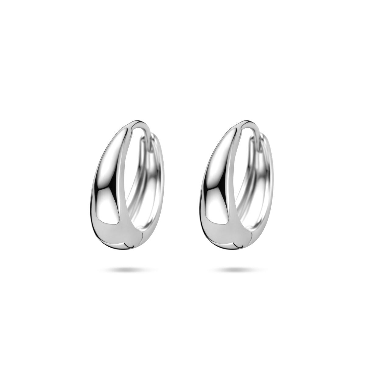 Zwei rhodinierte Damenohrringe in Silber mit ovaler Form und glänzender Oberfläche