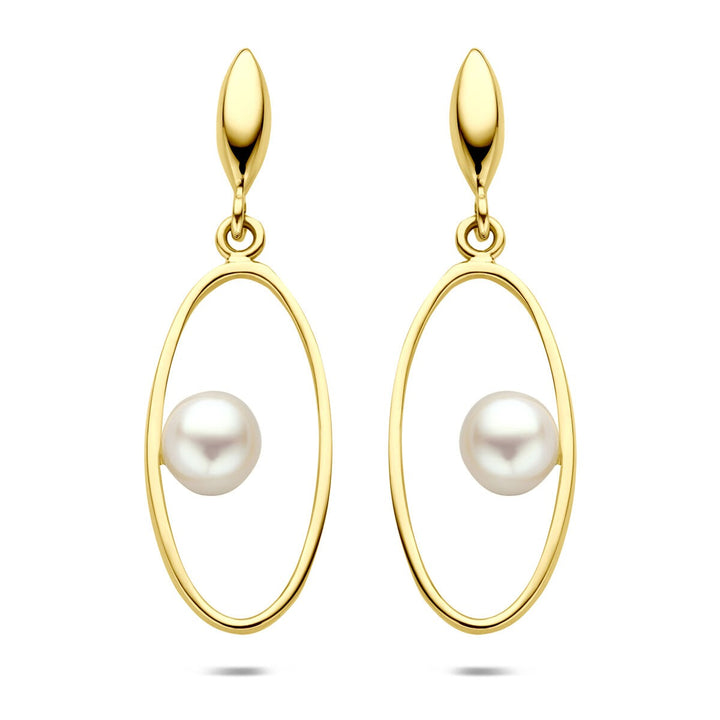 14k geelgouden oorhangers met parel 32 mm