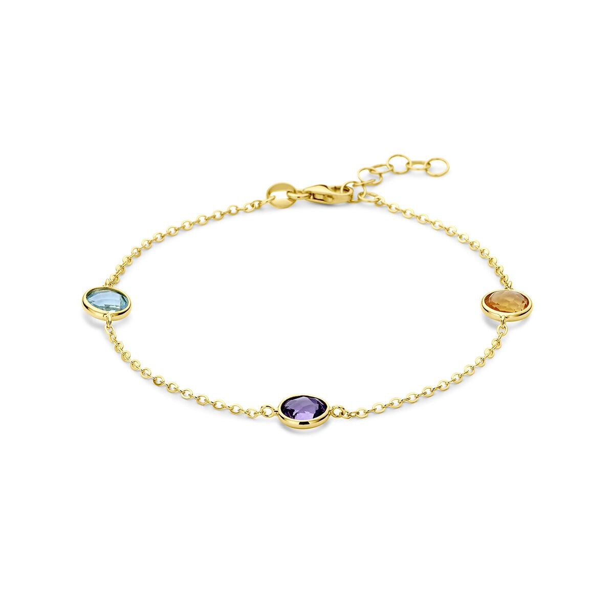 Armband aus 14k Gelbgold mit Citrin, Amethyst und Topas in runden Fassungen