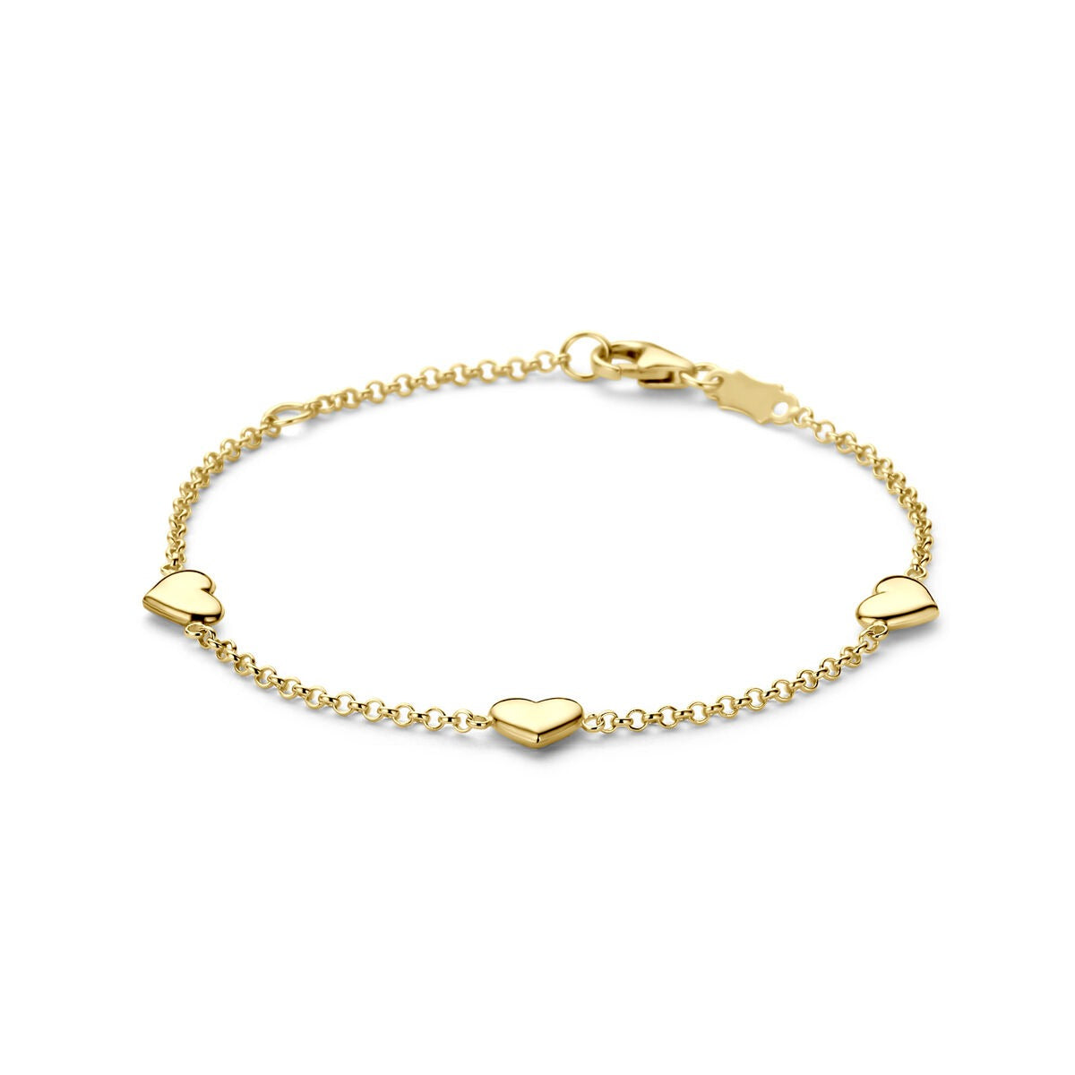 Armband aus 14k Gelbgold mit herzförmigen Anhängern und feiner Gliederkette