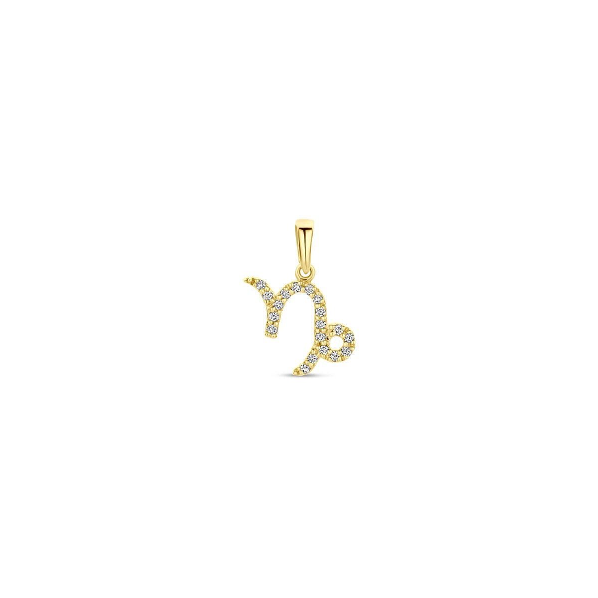 14k gelbgoldener Sternzeichen-Anhänger mit Diamanten in Form des Zeichens Steinbock