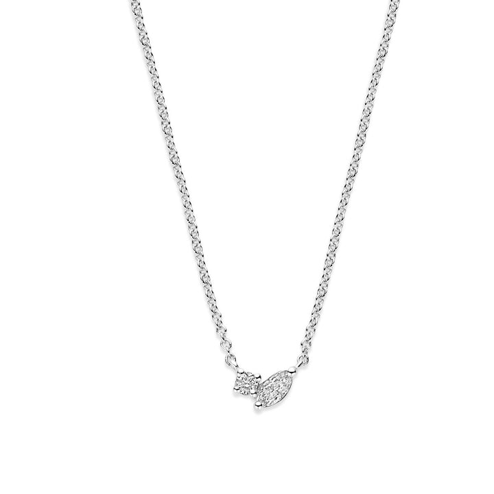 Witgouden dames ketting – 14k collier met marquise diamant