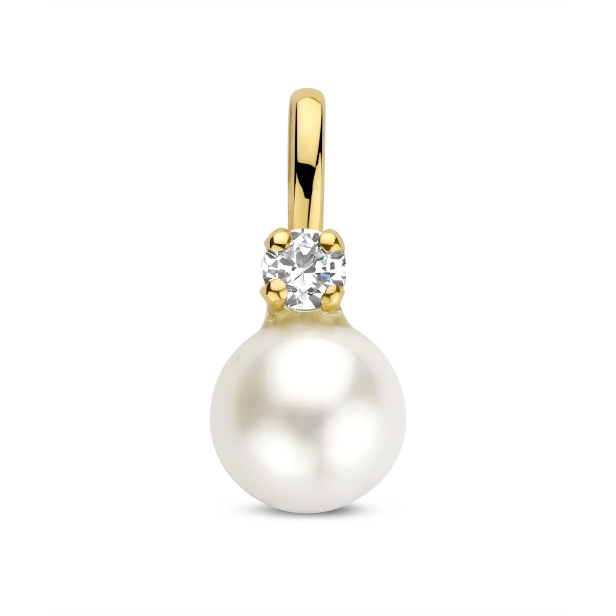 Gelbgoldener Anhänger mit einer Perle und Zirkonia, 14k
