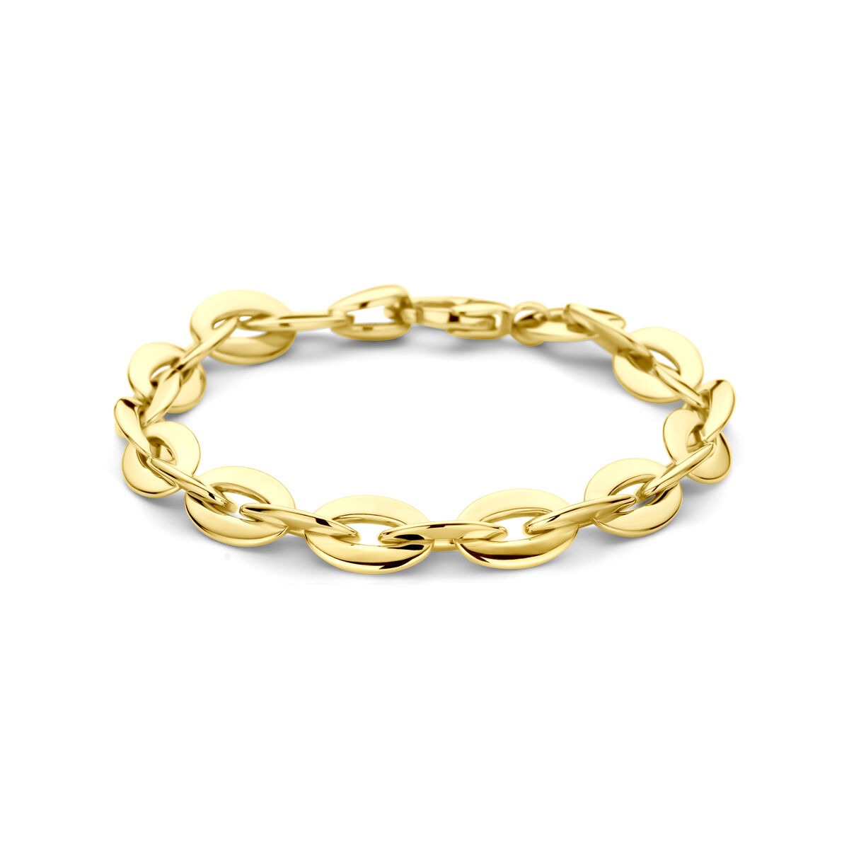 14k Gelbgoldene Anker-Schalenarmband für Damen mit ovalen Gliedern