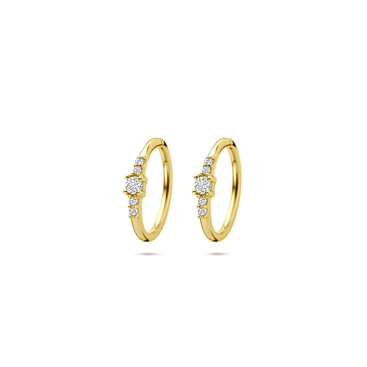 Goldene Damenohrringe 14k mit Zirkonia, runde Form und drei funkelnden Steinen