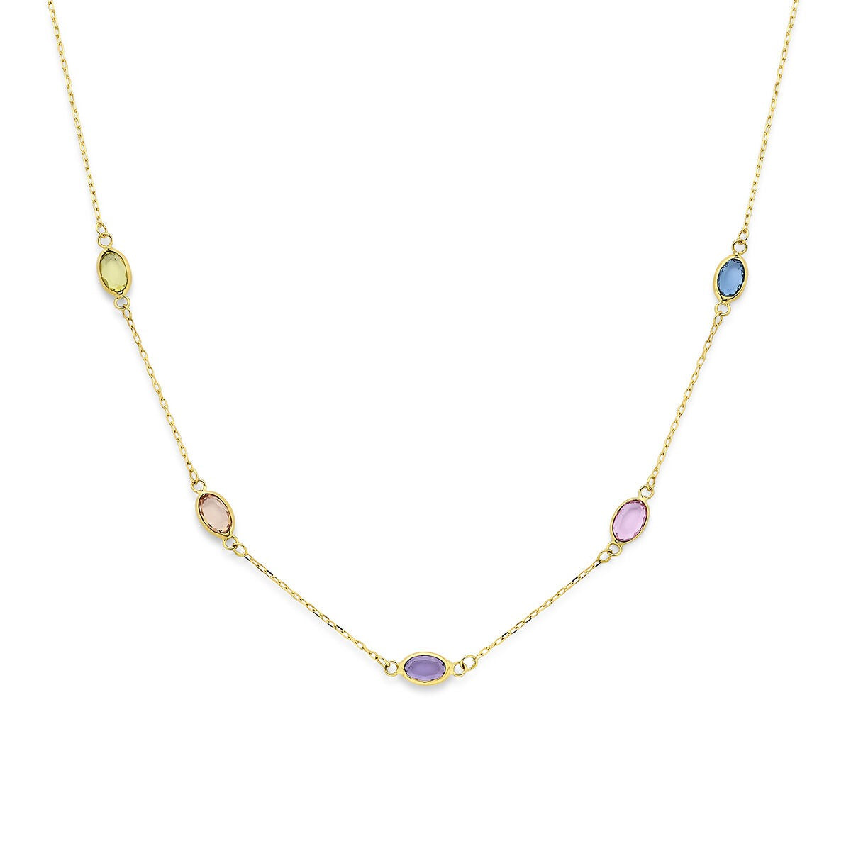 14k Gelbgoldenes Collier mit synthetischen Edelsteinen in verschiedenen Farben