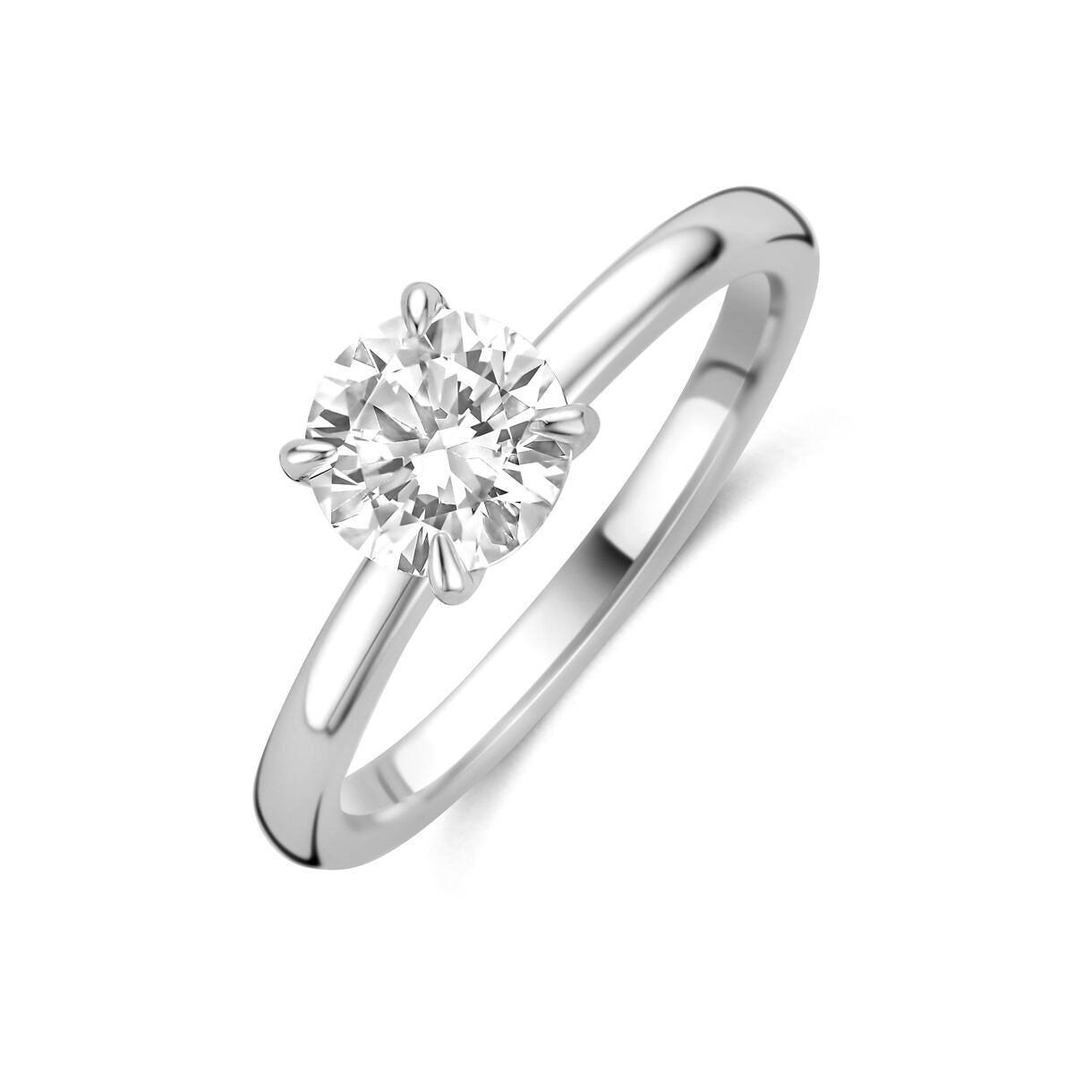 Silberner Solitärring mit 6,5 mm Zirkonia und glänzendem, schmalem Band