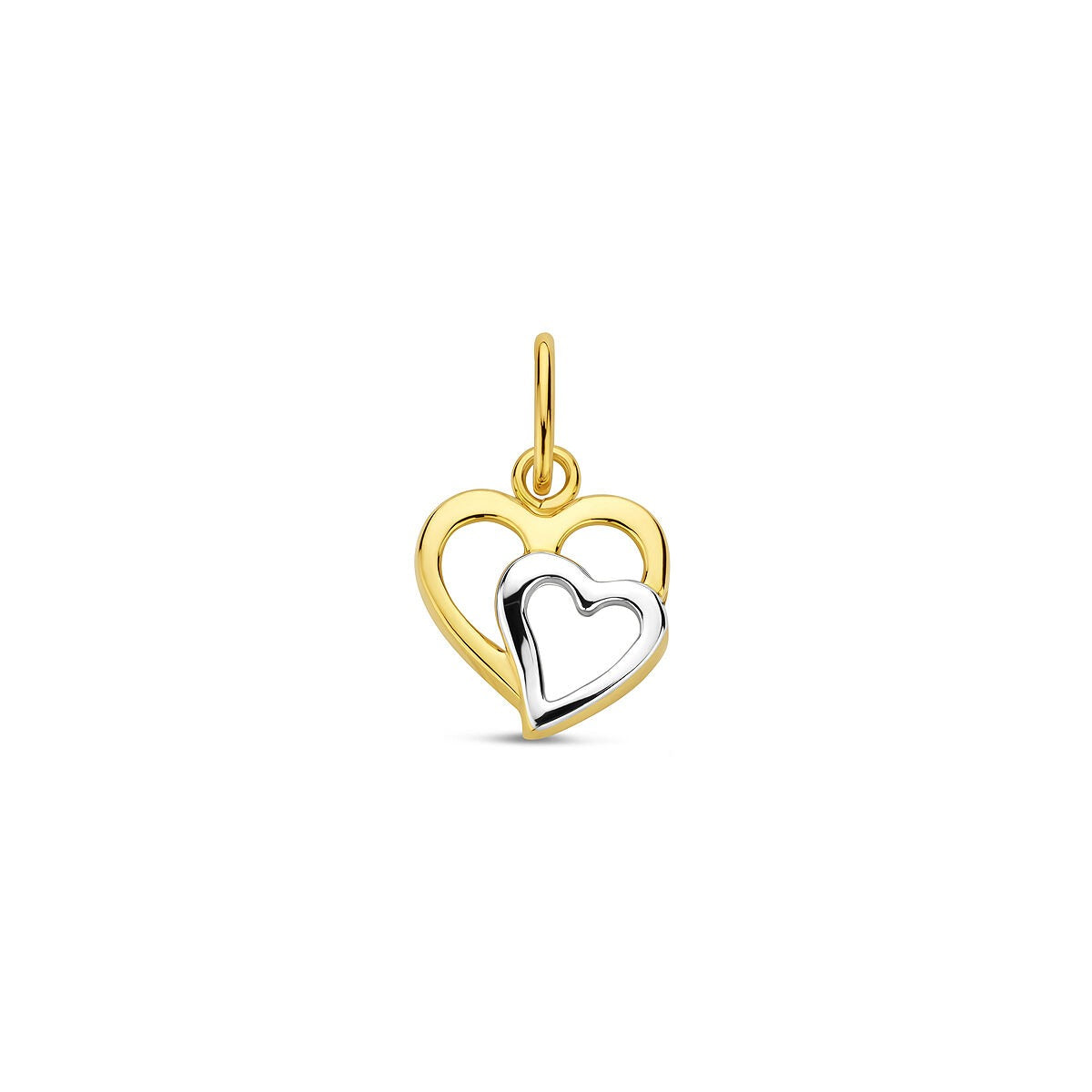 Bicolor Herzanhänger aus 14k Weiß- und Gelbgold mit zwei ineinander verschlungenen Herzen
