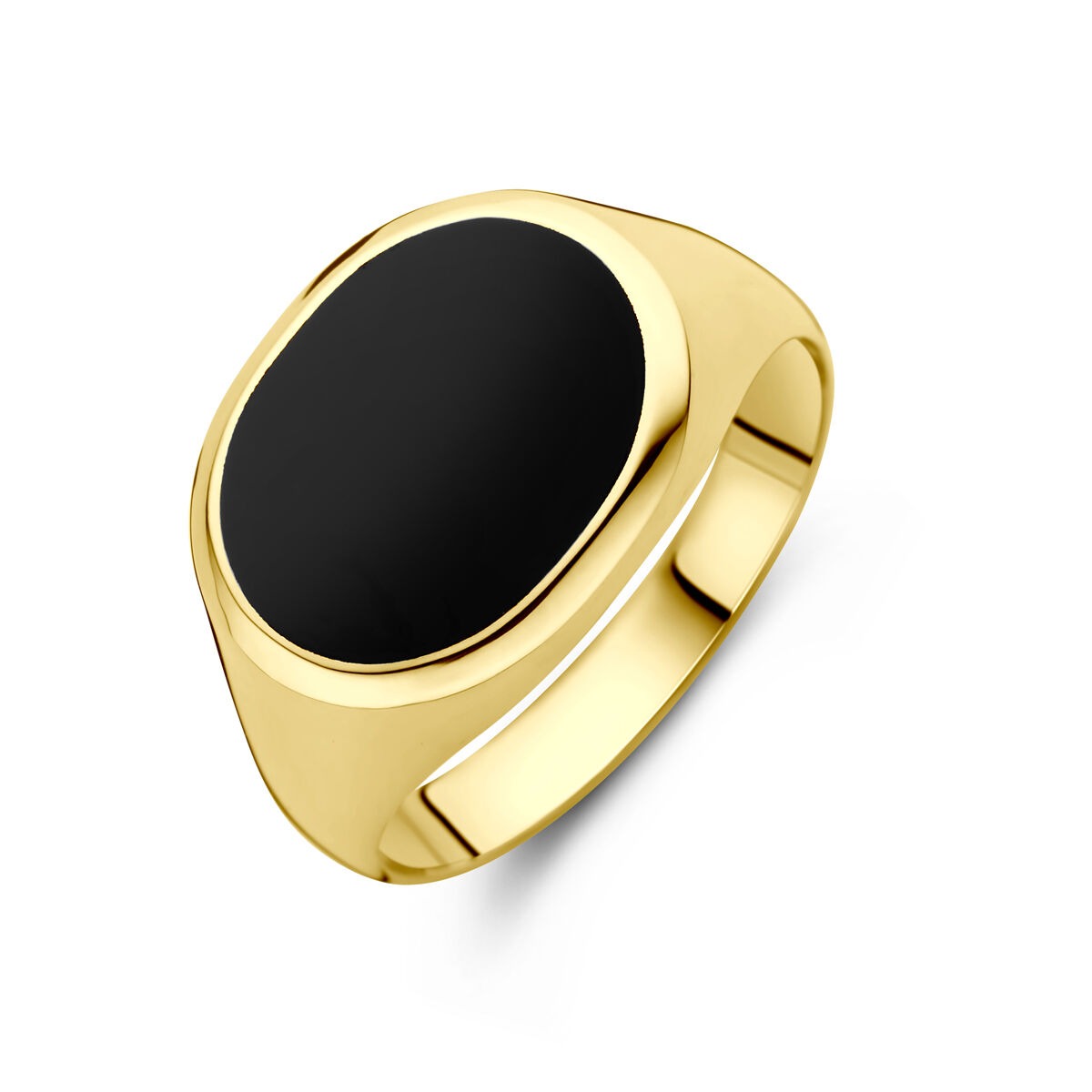 Ring aus 14k Gelbgold mit ovalem Onyxstein in schwarzer Farbe