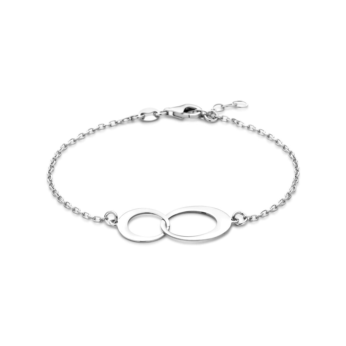 Zarte Armband aus rhodiniertem Silber mit Anker-Schließe und zwei ovalen Elementen, 17 + 2 cm lang
