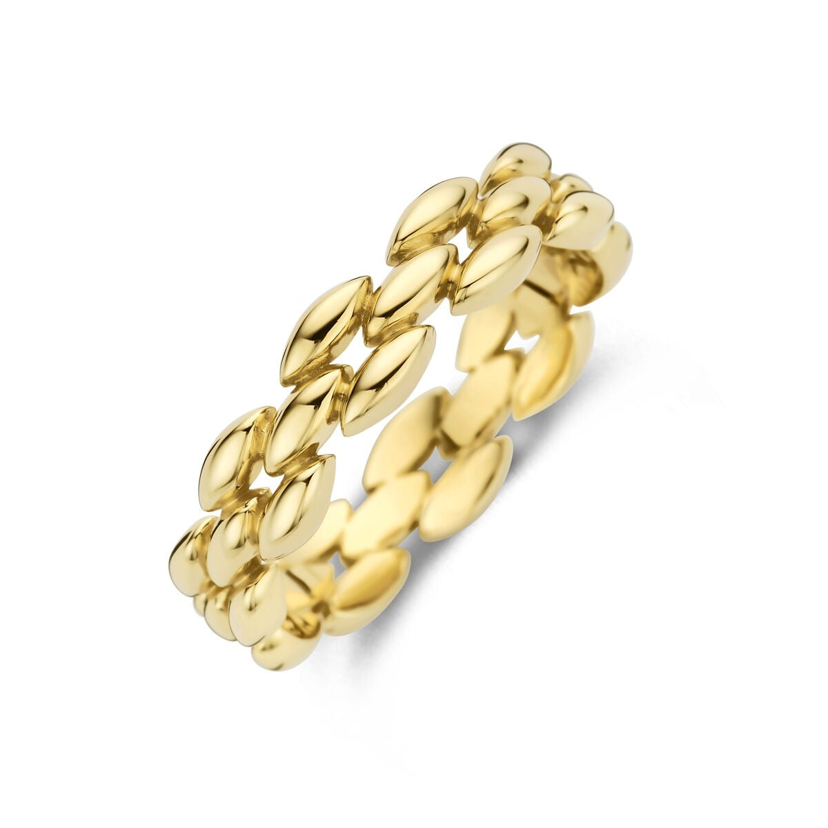 Damenring aus 14k Gelbgold mit ovalen Elementen in einer modernen Anordnung