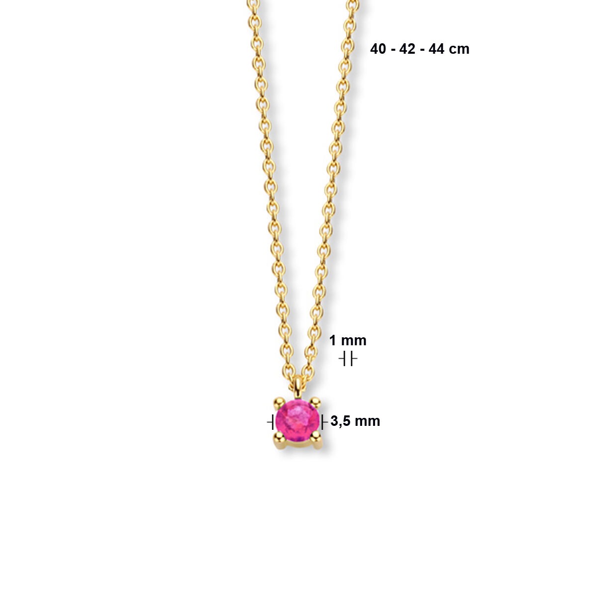 14k Geelgouden collier met roze toermalijn geboortesteen