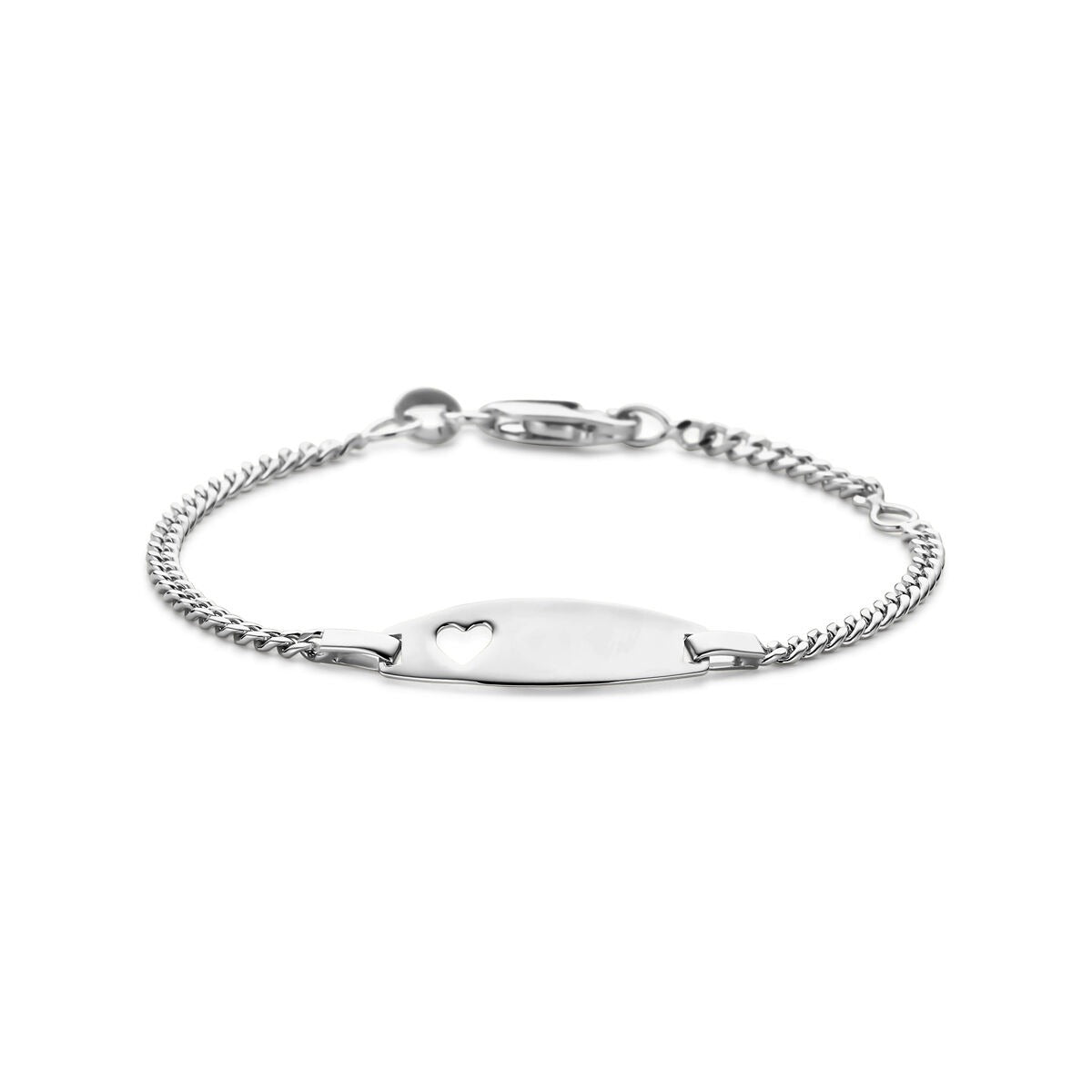 Silbernes Babyarmband mit Herz und gravierbarem Plättchen, 11 - 13 cm lang