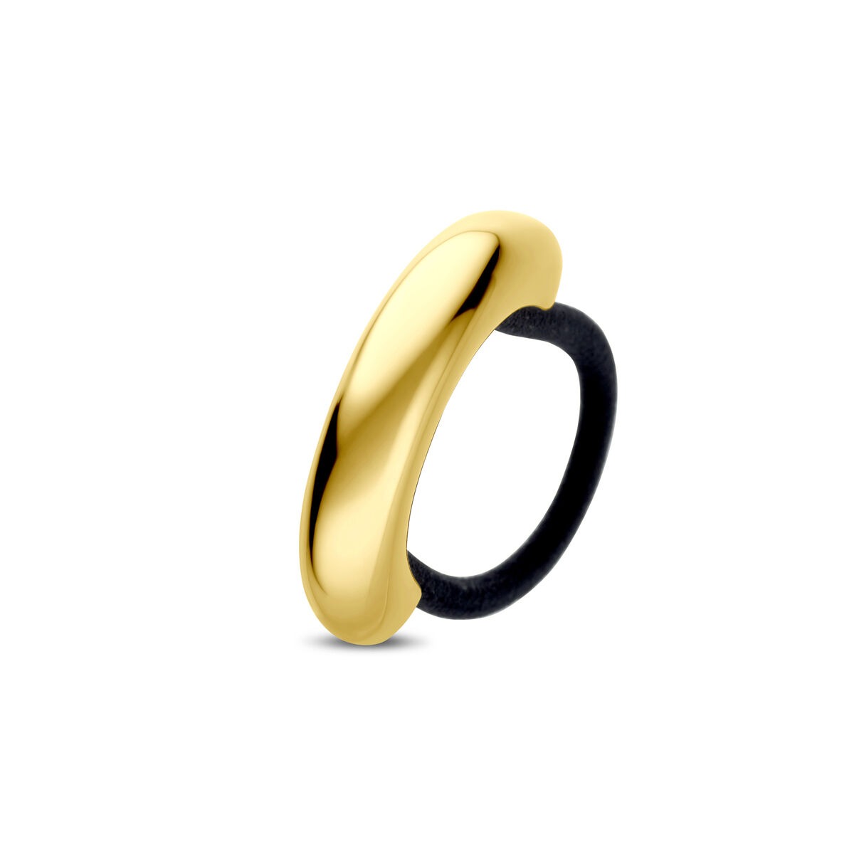 Goldfarbener Haargummi aus Stahl mit ionisierter Beschichtung und schwarzem Gummiband
