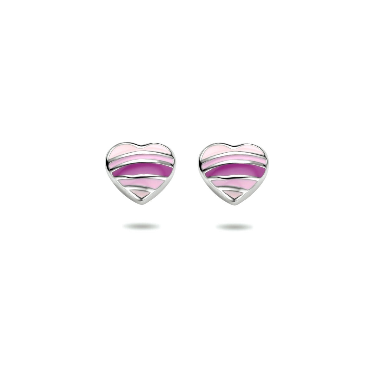 Ohrstecker in Herzform aus rhodiniertem Silber mit pink- und lilafarbenen Akzenten
