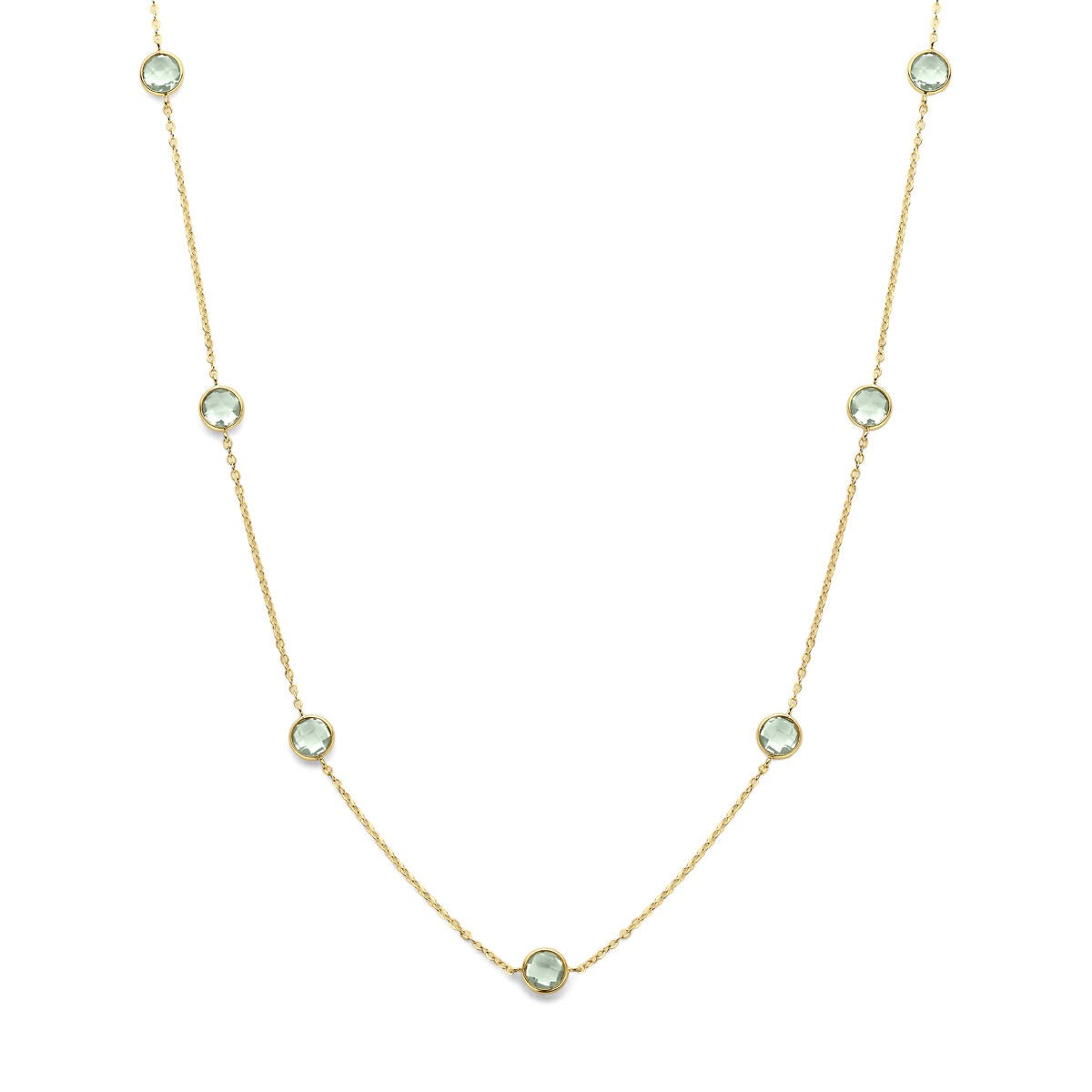 14k Gelbgold-Kette mit grünen Amethysten und runden Anhängern