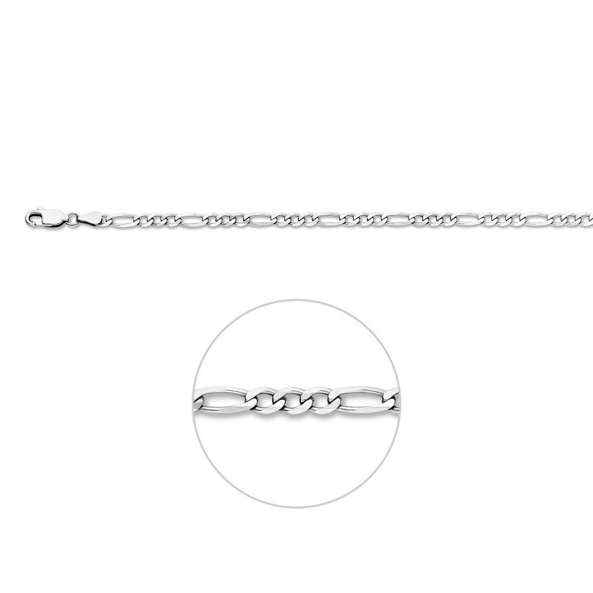 Figaro-Kette für Damen aus rhodiniertem Silber mit 3,3 mm Gliedern