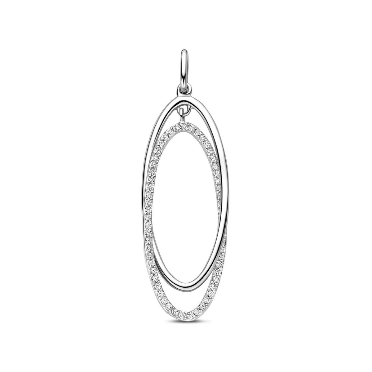 Ovaler Silberanhänger mit Zirkonia in Entourage-Stil, 50 mm lang