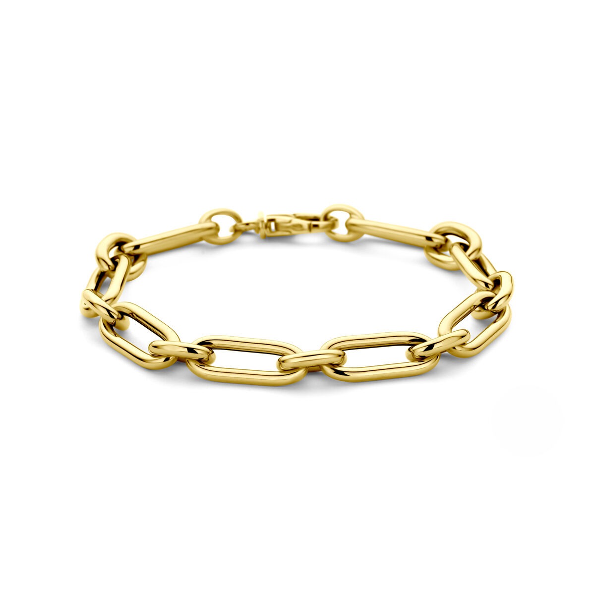 14k gelbgoldene Anker-Schakelarmband für Damen mit glänzenden, ovalen Gliedern