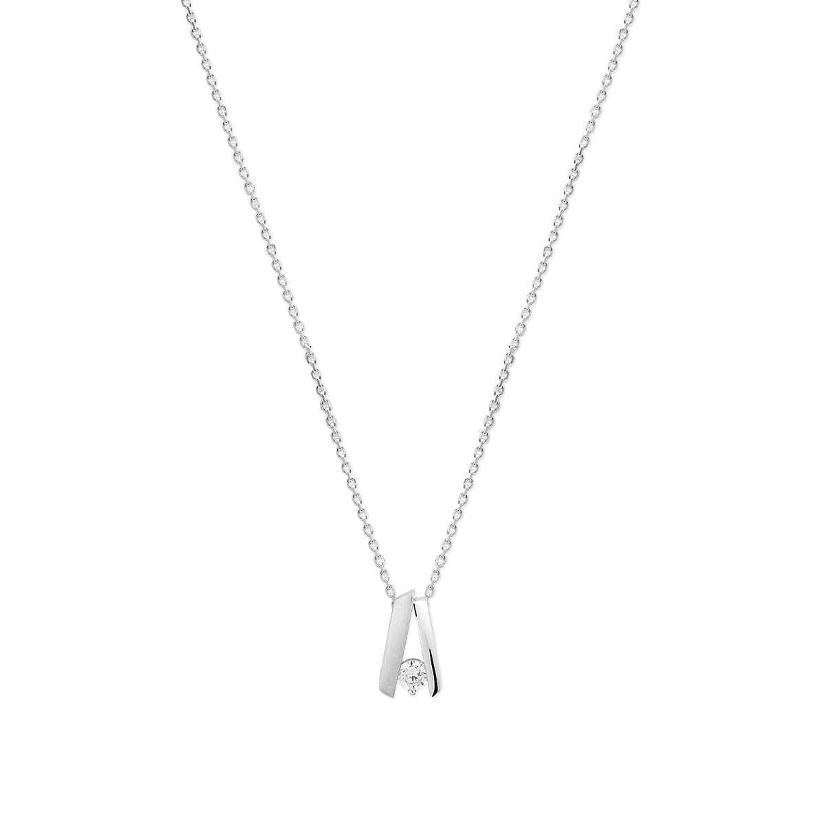 Halskette aus rhodiniertem Silber mit Zirkonia-Anhänger in V-Form