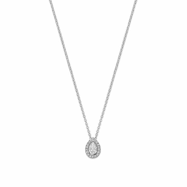 14k Witgouden Collier met Druppel Diamant