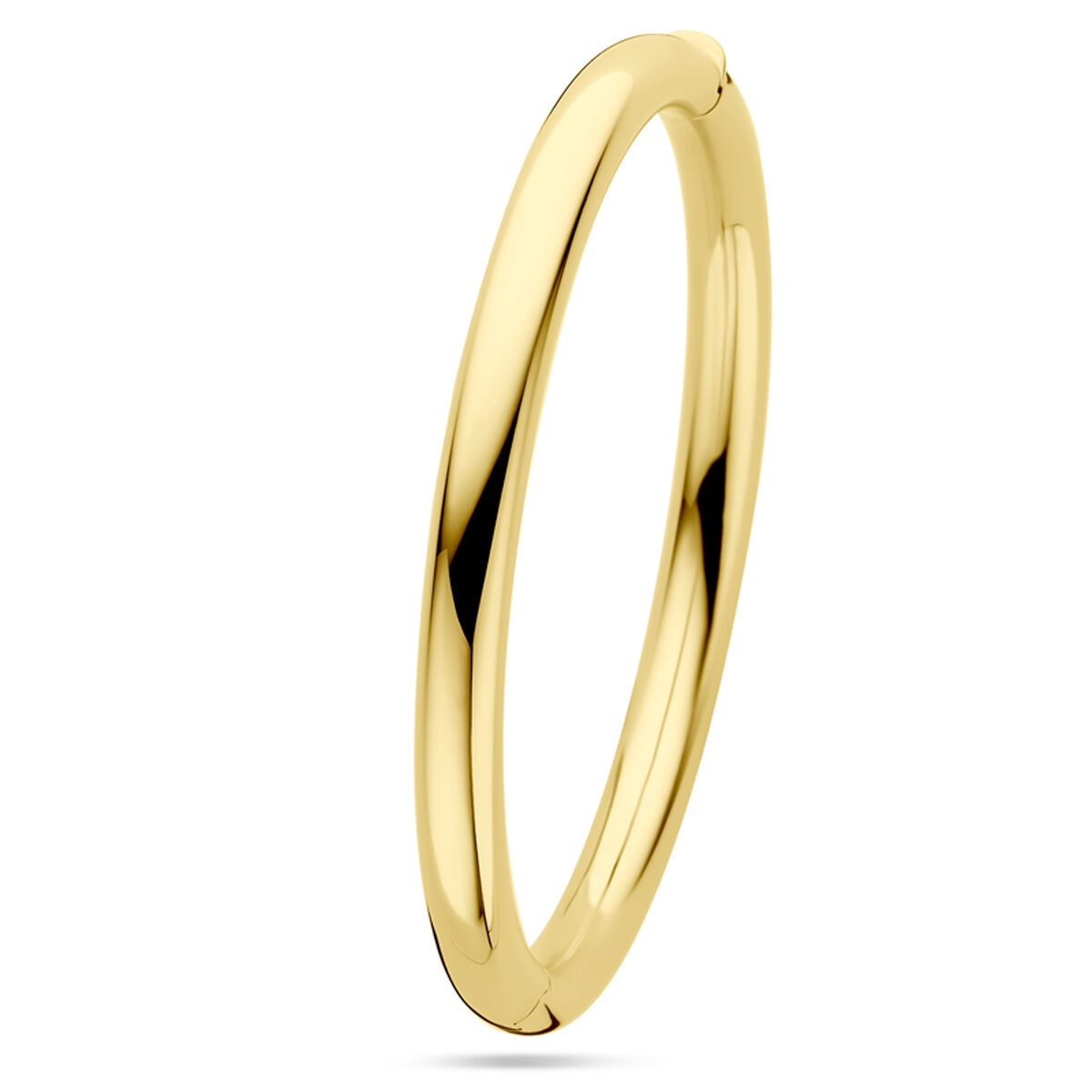 Bangle aus 14k Gelbgold mit Scharnier, 6 mm breit und glänzender Oberfläche