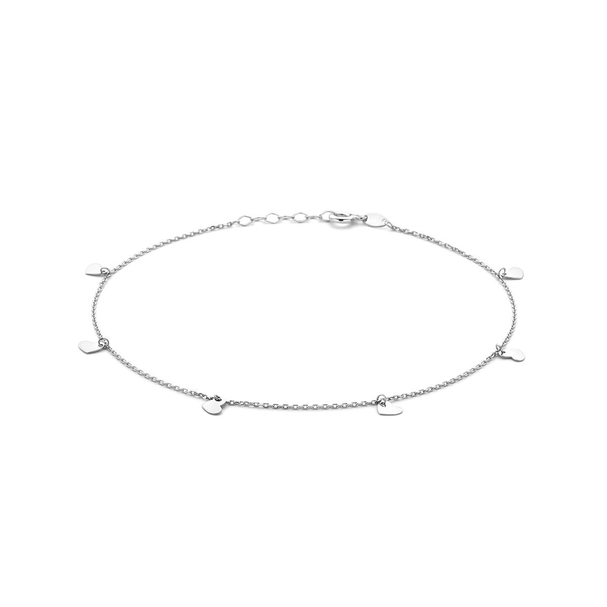 925 rhodiniertes Silberankelband mit kleinen Herzen