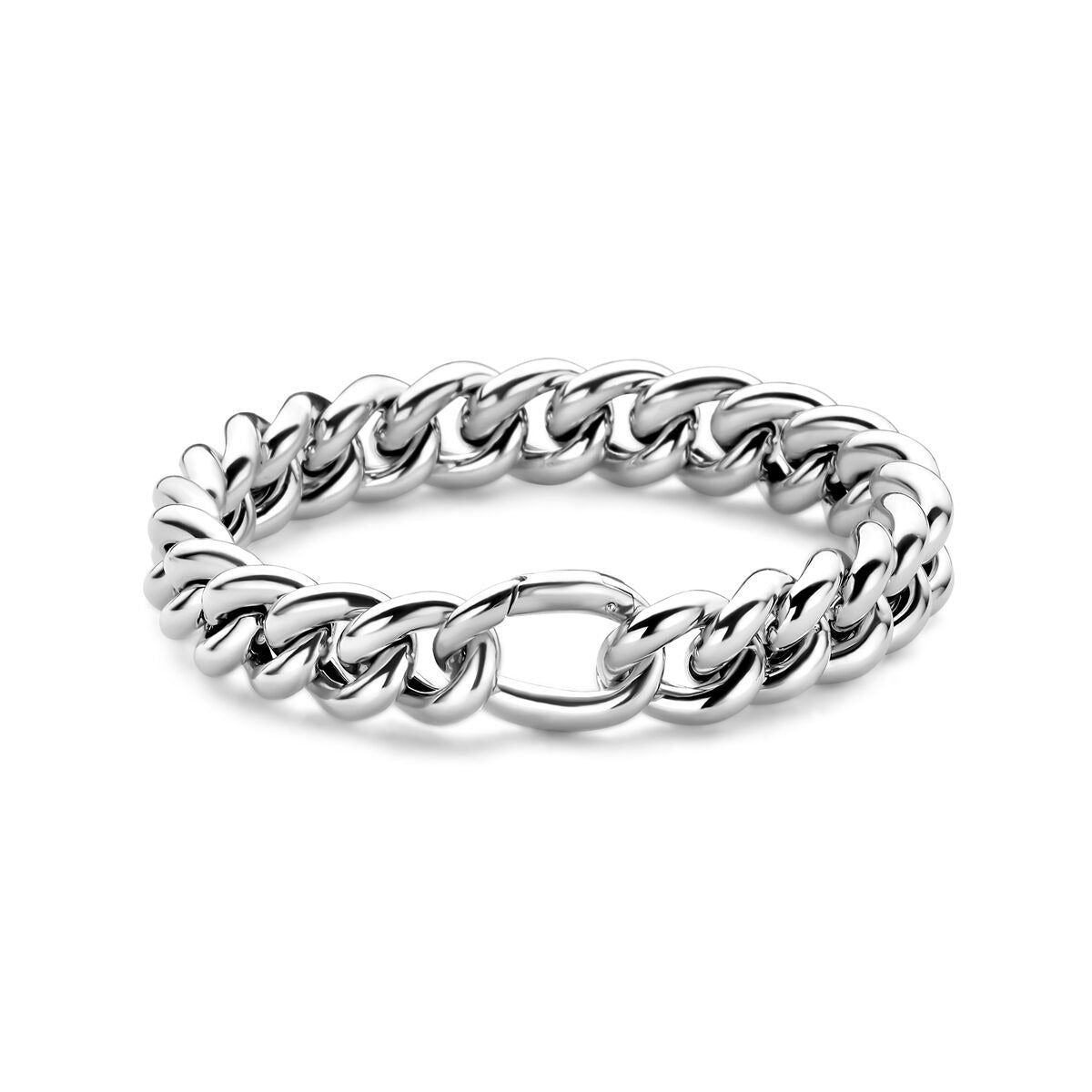 925 rhodiniertes Silber Gourmette-Armband mit glänzender, massiver Gliederkette
