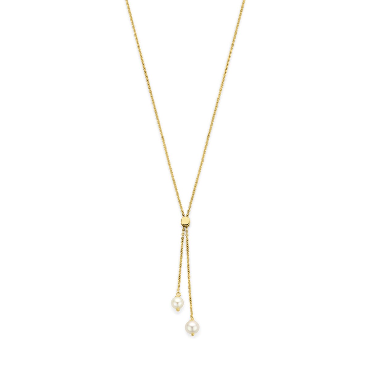 Y-Collier aus 14k Gelbgold mit zwei hängenden Perlen