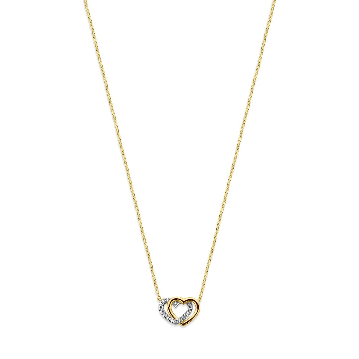 Kette aus 14k Gelbgold mit herzförmigem Anhänger und Diamanten