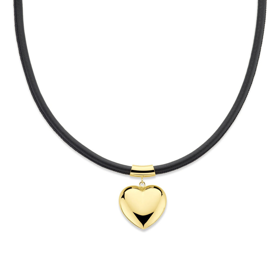 Verguld zilveren collier met hart en zwart koord