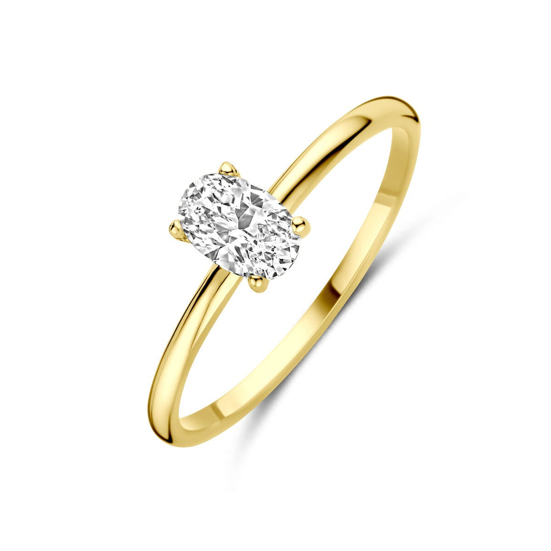 Gouden ring met zirkonia – ovaal geslepen, 9k geelgoud