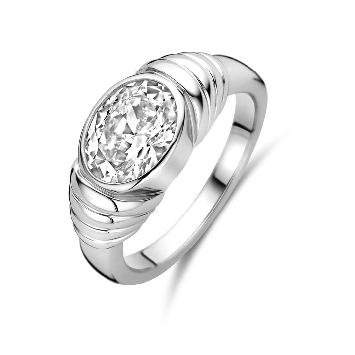 Zilveren damesring met ovale zirkonia – gerhodineerd 925 zilver, 8 mm breed