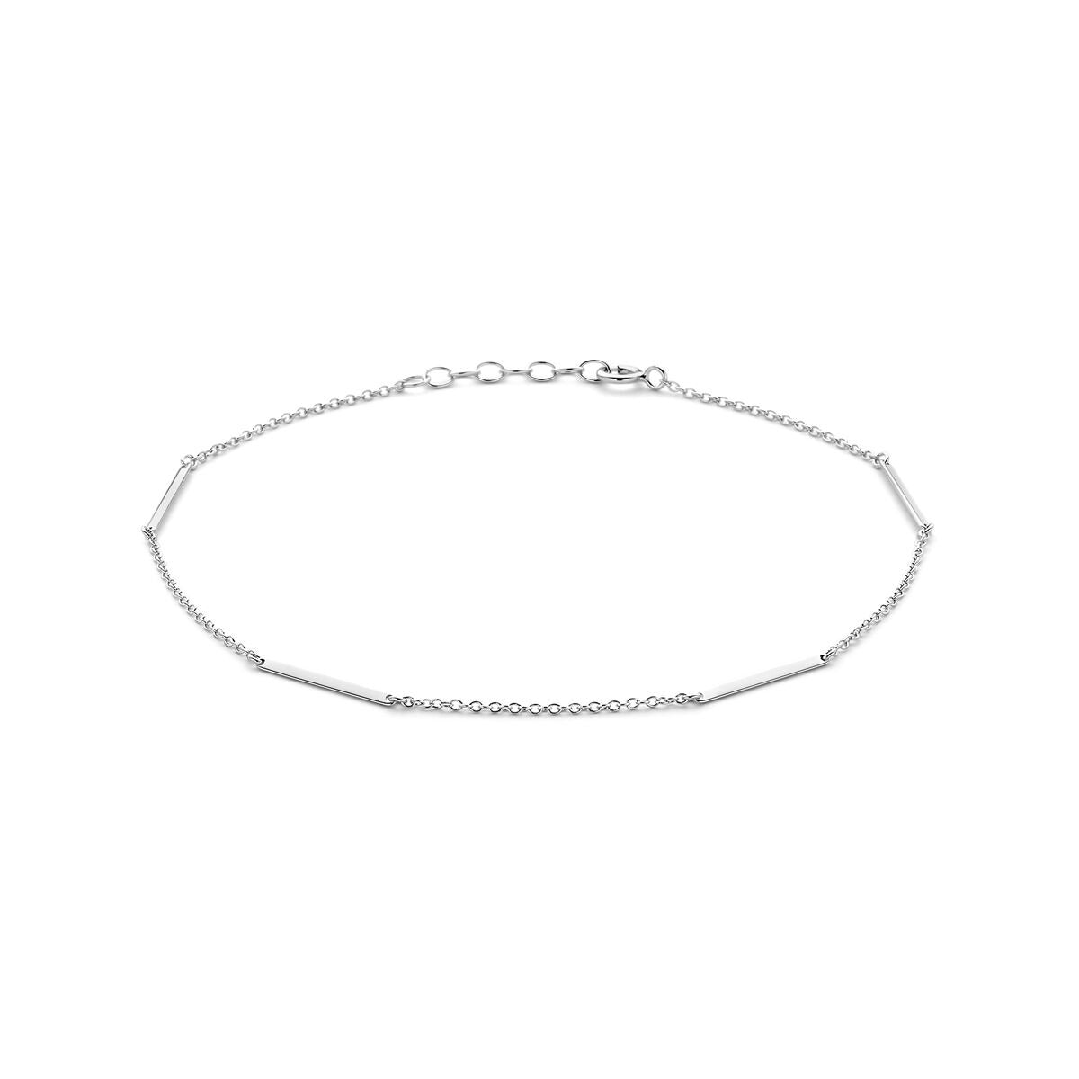 925 rhodiniertes Silber-Ankelband mit flachen Plättchen und feiner Kettenstruktur