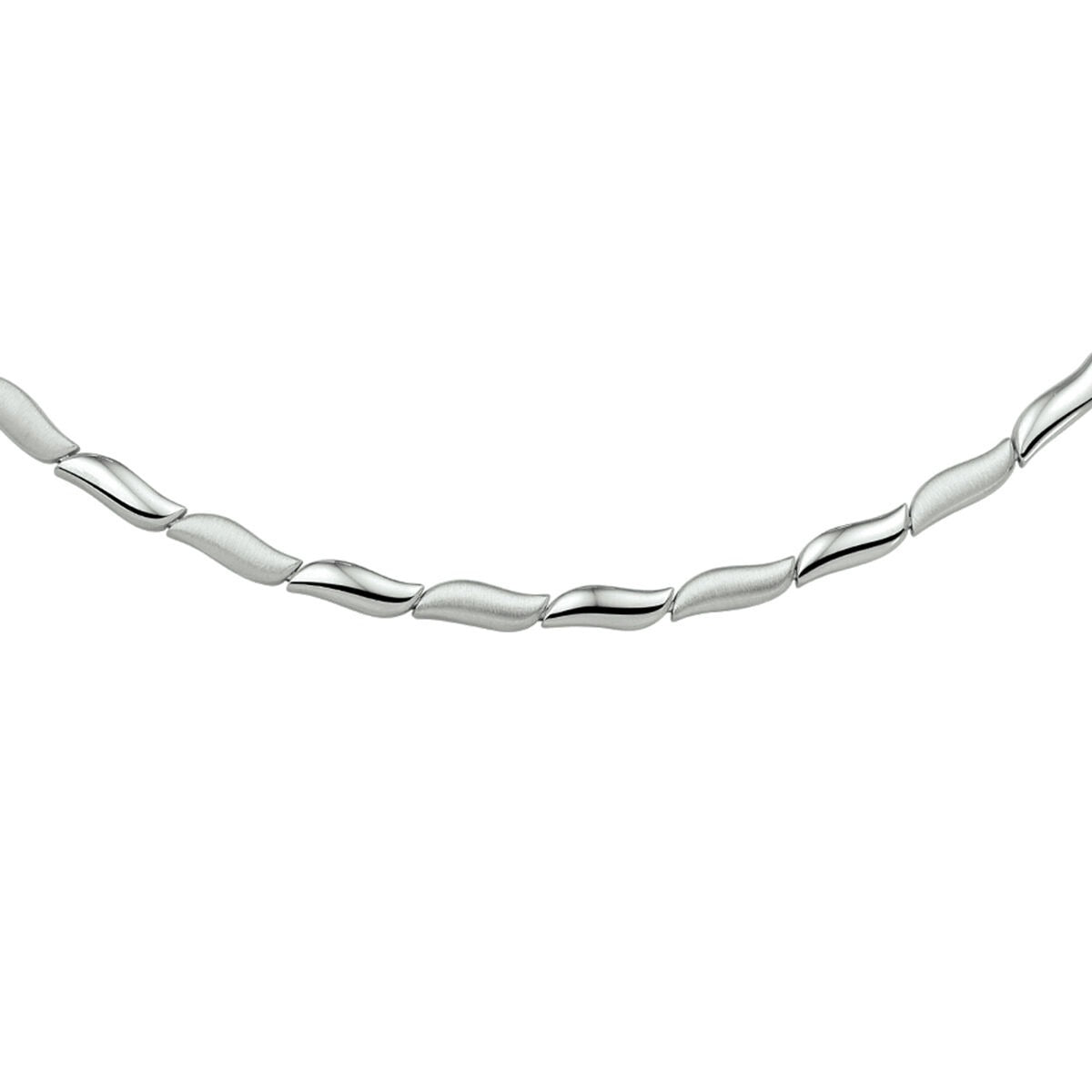Halskette aus Silber mit polierter und matter Oberfläche, geschwungene Gliederform