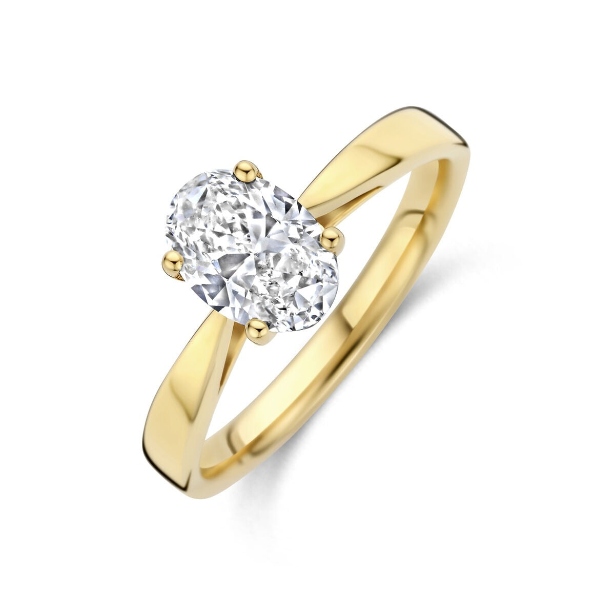 Damenring aus 14k Gelbgold mit zwei ovalen, lab-grown Diamanten in Krappenfassung