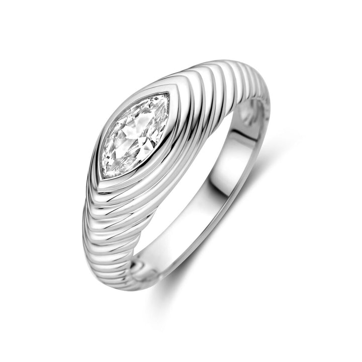 Zilveren damesring met markies zirkonia – gerhodineerd 925 zilver, 7 mm breed