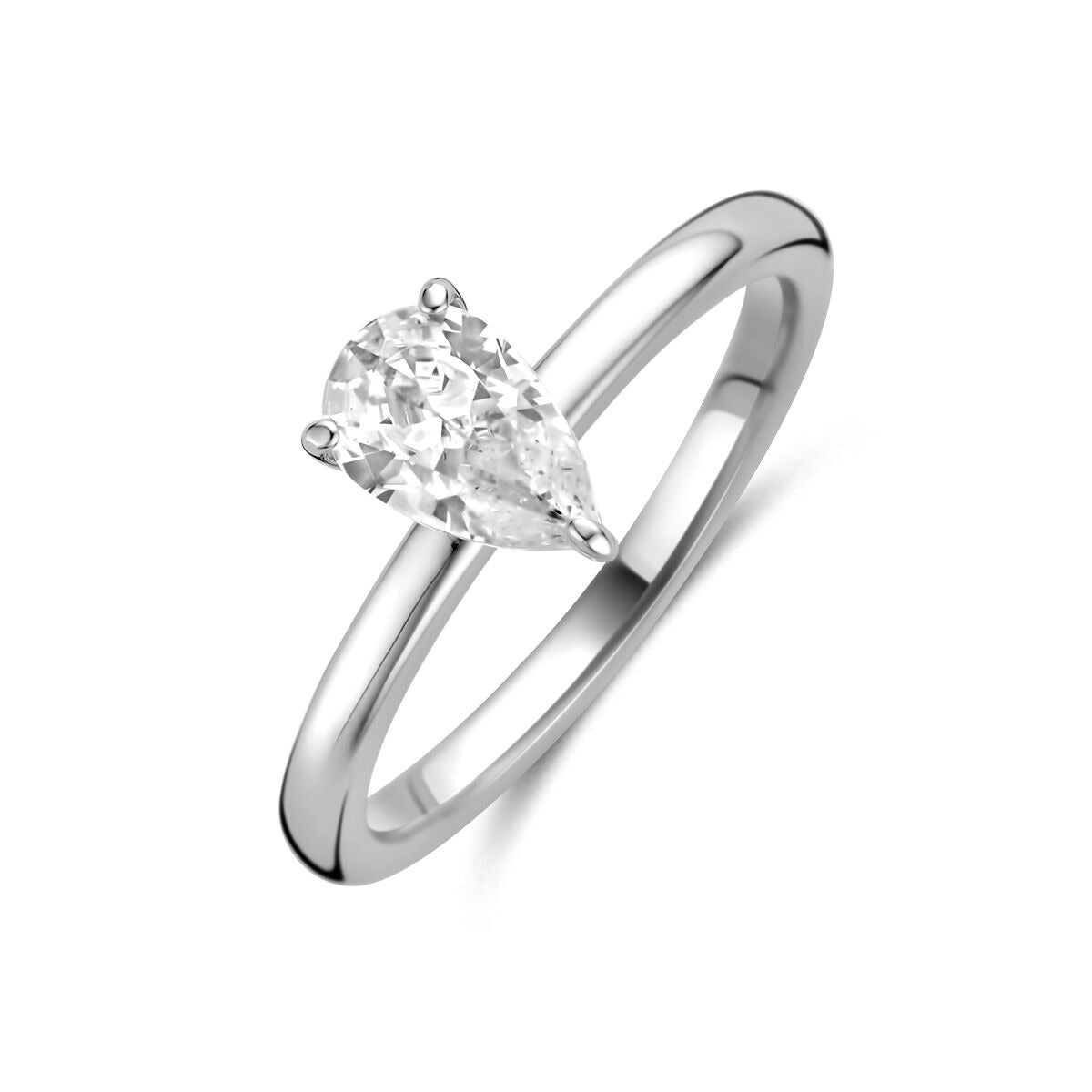 Solitaire Ring aus Silber mit einem tropfenförmigen Zirkonia
