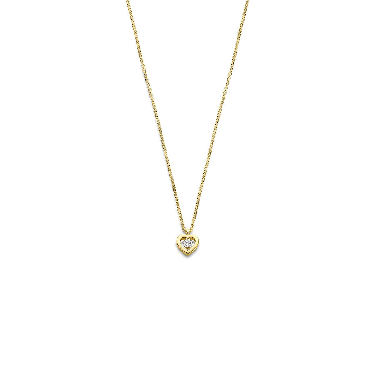 14k gelbgoldenes Herz-Collier mit Diamantanhänger