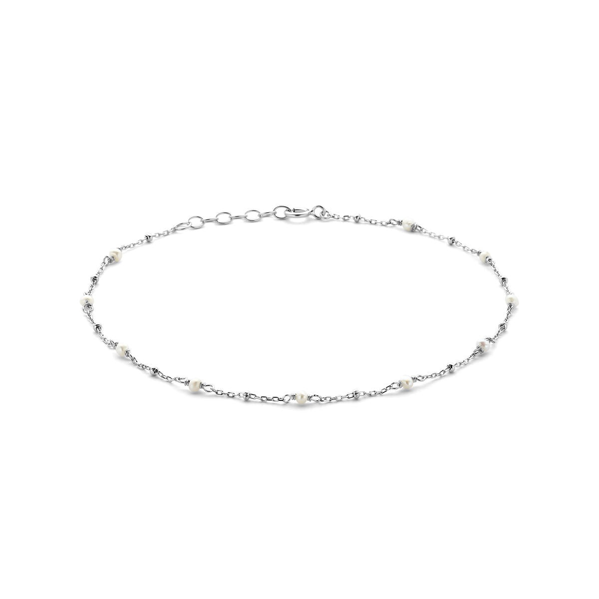 925 rhodiniertes Silber-Ankelband mit Perle und filigranen Details