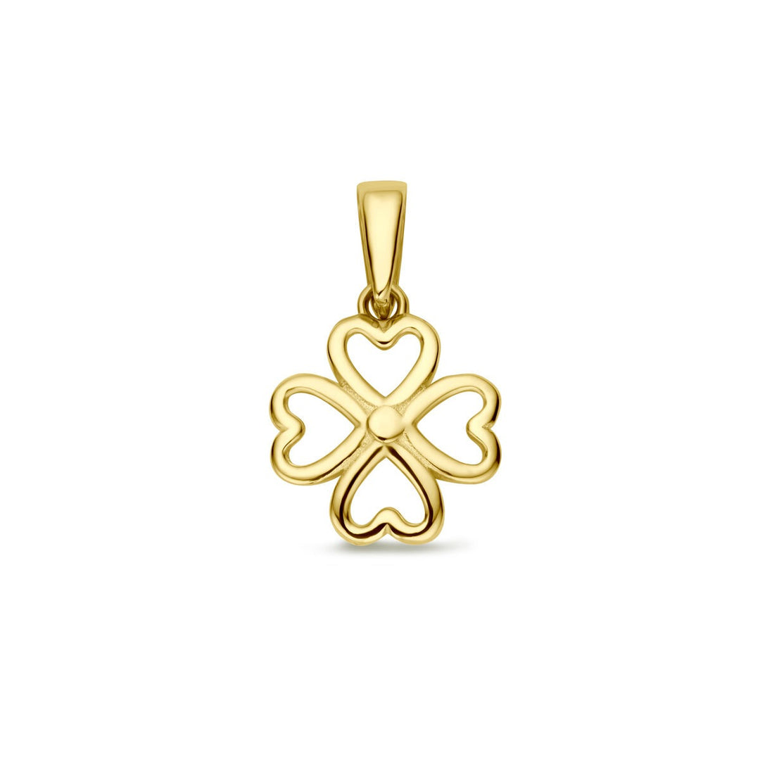 14k geelgouden klavertje-hanger – symbool van geluk