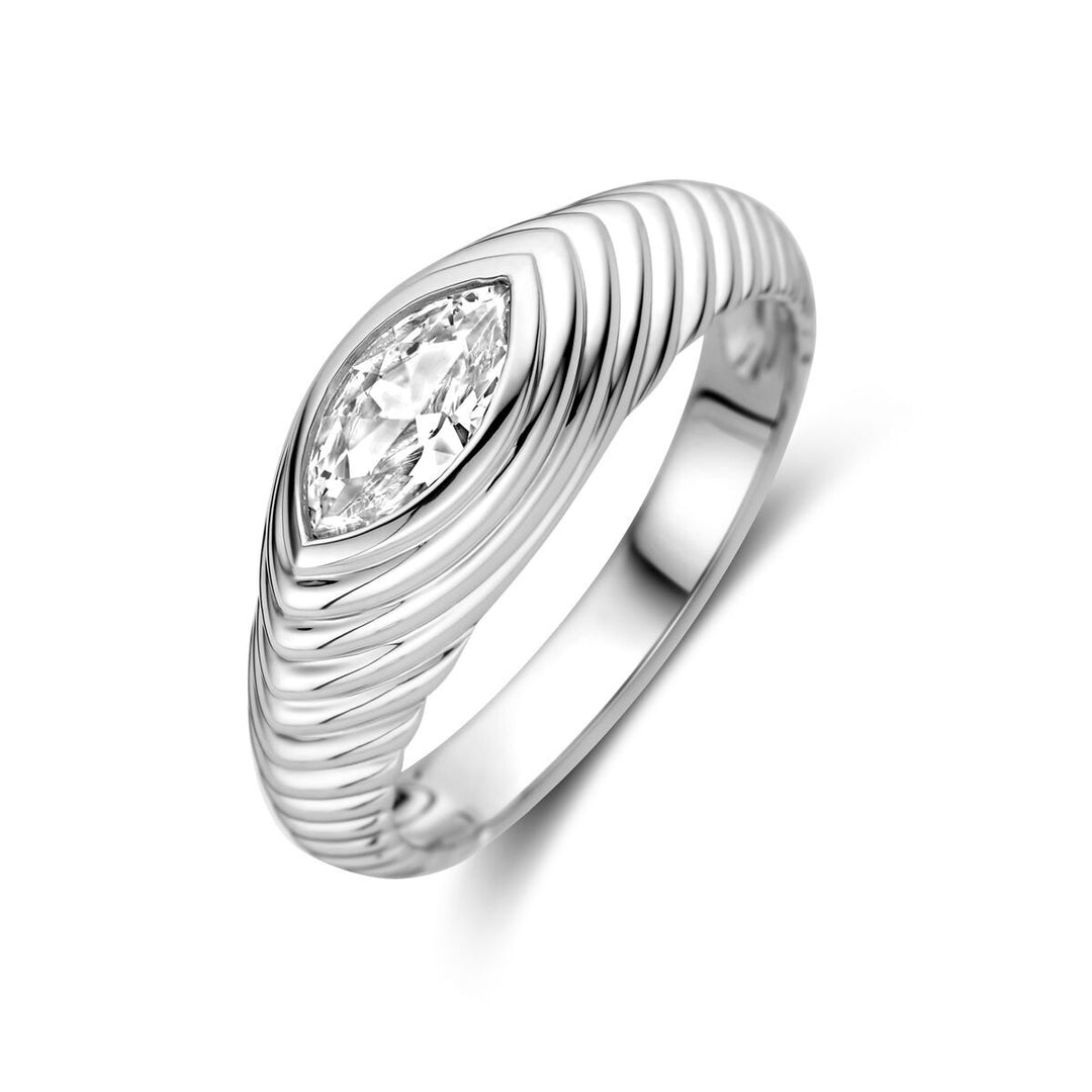 Zilveren damesring met markies geslepen zirkonia – gerhodineerd 925 zilver, 7 mm breed