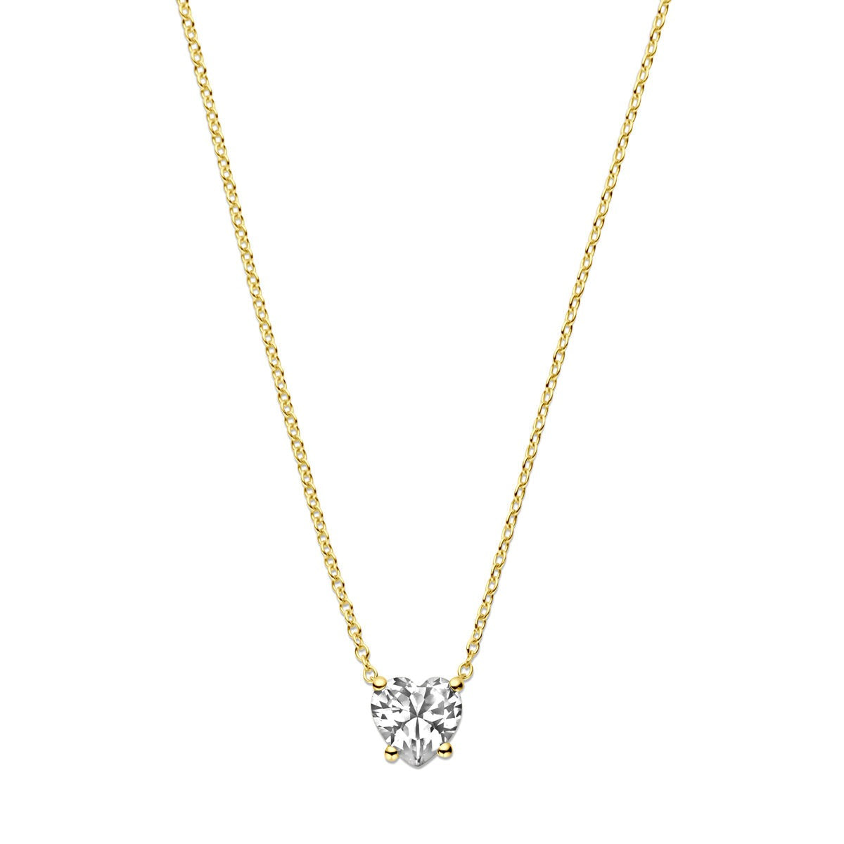 14k gelbes Goldcollier mit herzförmigem Zirkonia-Anhänger
