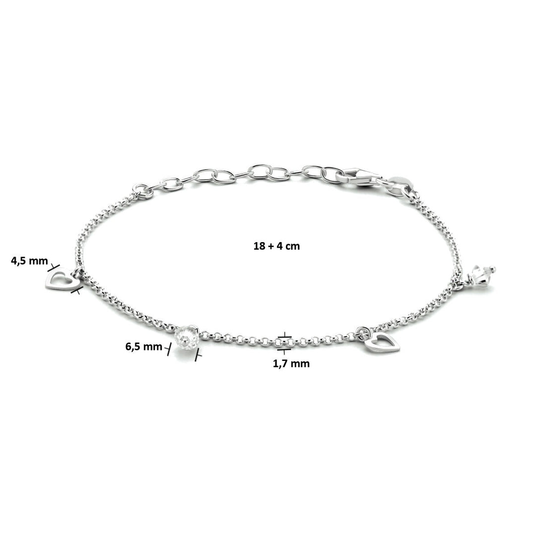 Fußkettchen Herzen 18 + 4 cm Silber rhodiniert