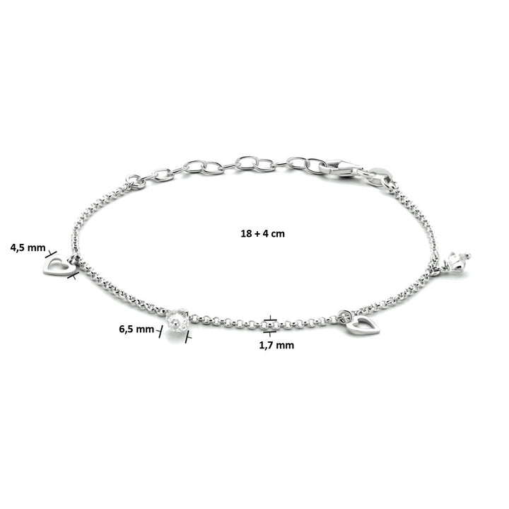 Fußkettchen Herzen 18 + 4 cm Silber rhodiniert