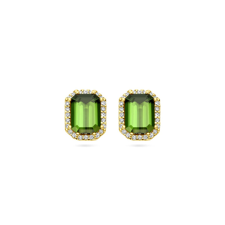 Ohrstecker grüner Turmalin und Diamant 0,14 ct (2x 0,07 ct) h si Halo 14 K Gelbgold