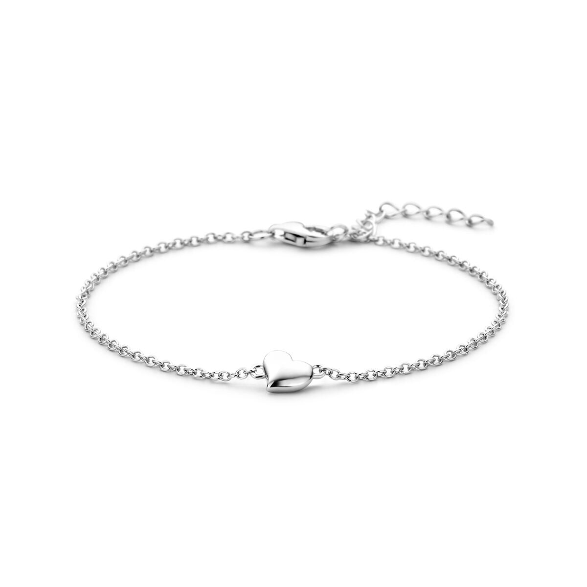 Armband aus rhodiniertem 925 Silber mit Herz und Verlängerungskette