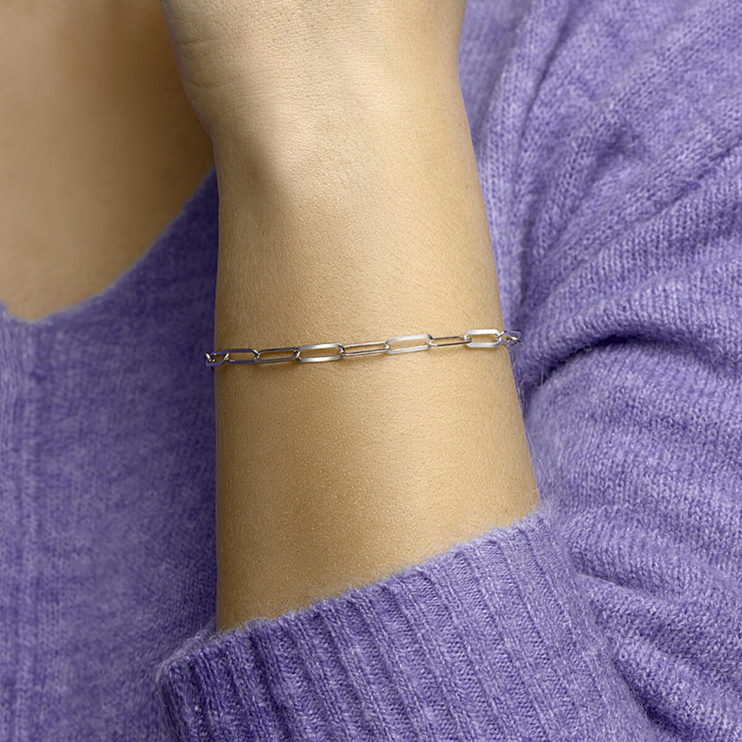 Armband Büroklammer Flachrohr 3,8 mm 16 + 3 cm Silber rhodiniert