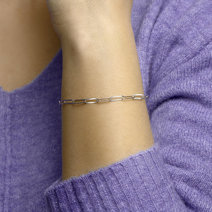 Armband Büroklammer Flachrohr 3,8 mm 16 + 3 cm Silber rhodiniert