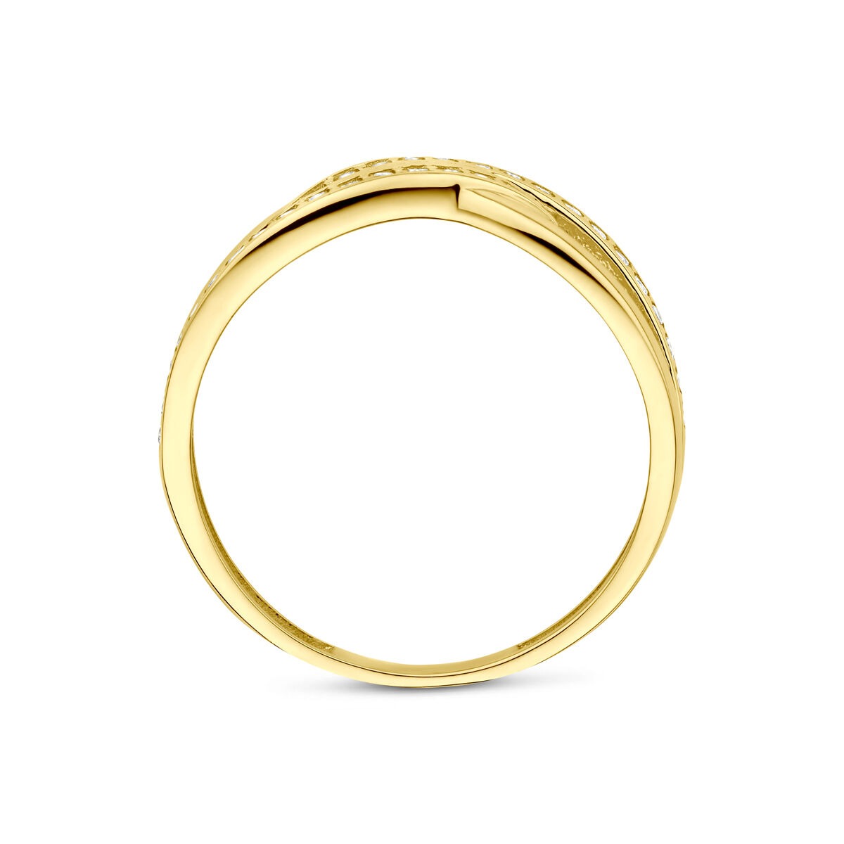 14k Gelbgoldring mit Zirkonia – Entourage-Reihenfassung, 6 mm breit